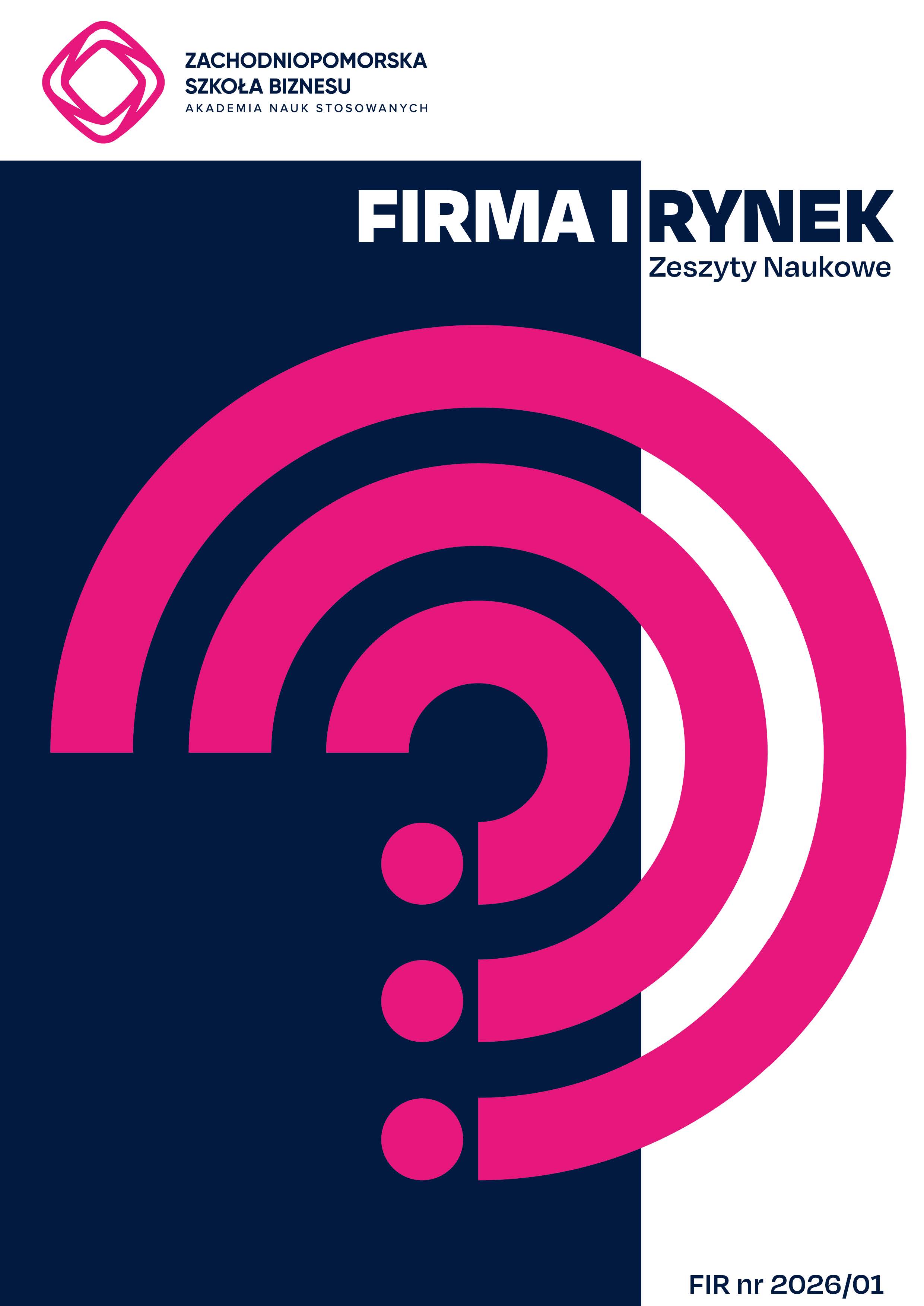 Okładka czasopisma naukowego Firma i rynek, granatowe tło z różowymi pierścieniami, FIR nr 2026/01 