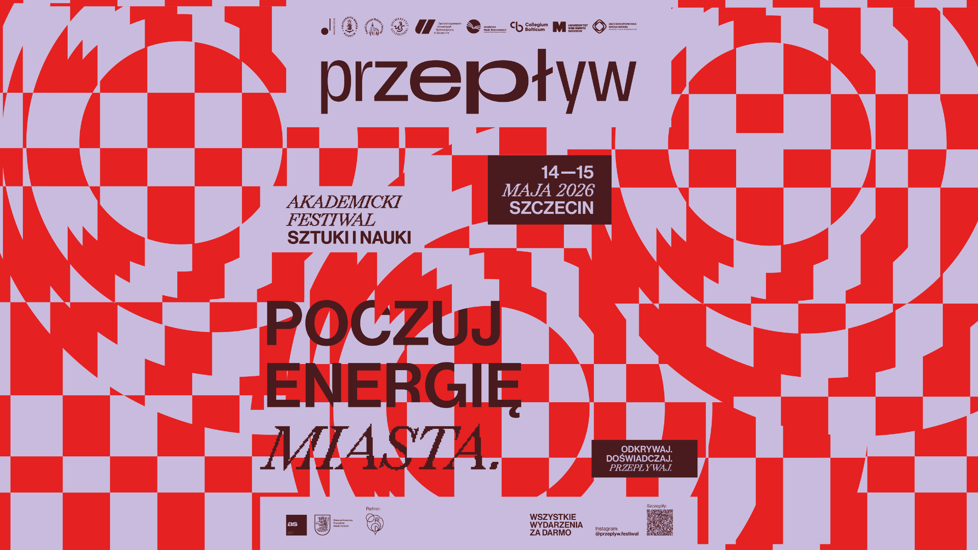 Plakat festiwalu: Przepływ. Poczuj energię miasta. 14-15 maja