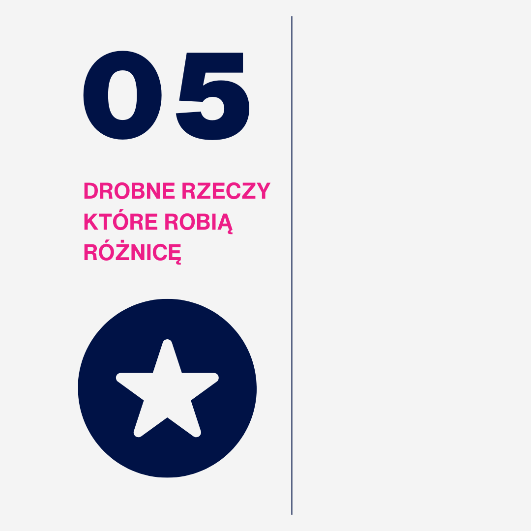 Infografika: 05. drobne rzeczy, które robią różnicę, ikona gwiazdki w okręgu