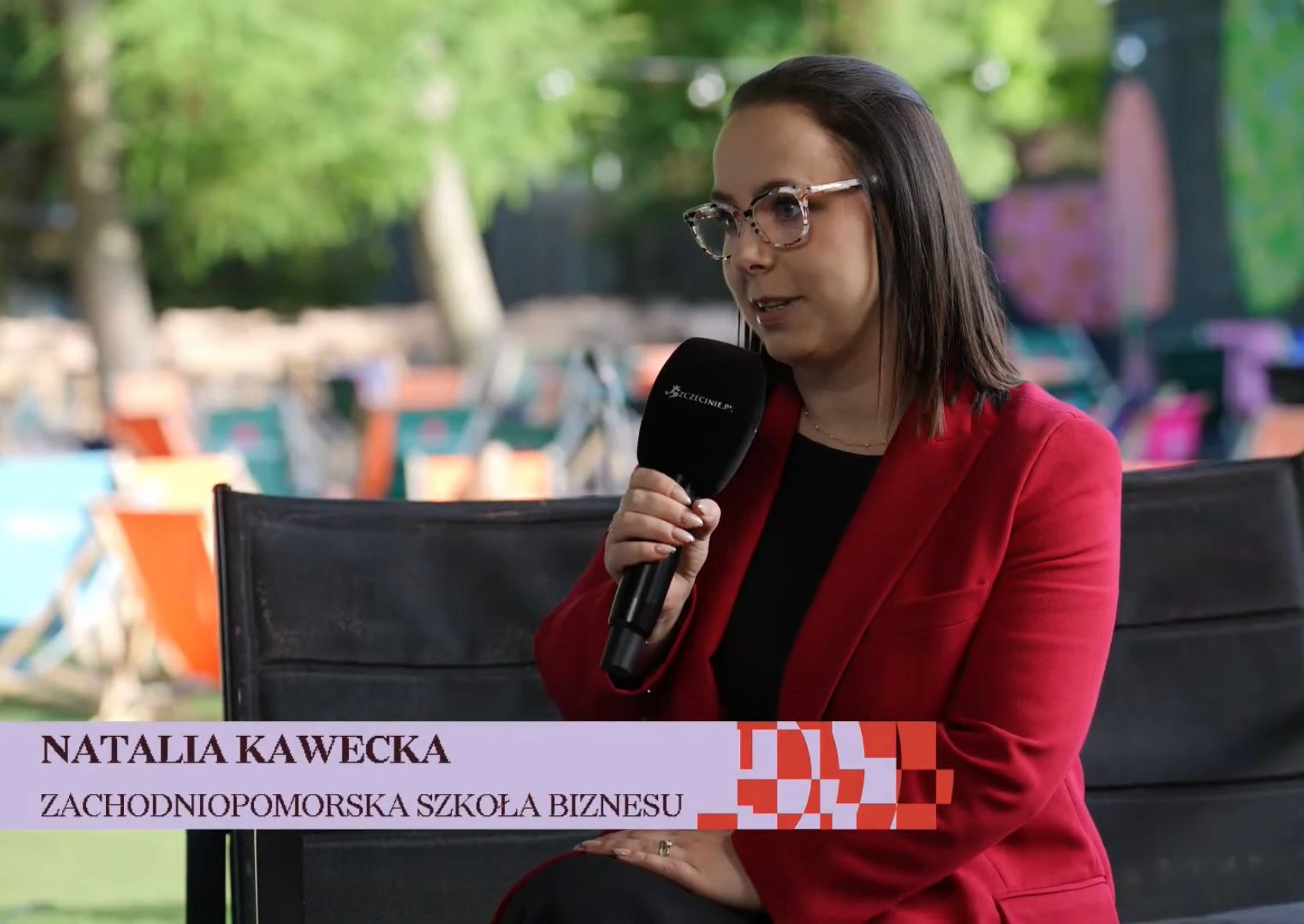 Natalia Kawecka z Zachodniopomorskiej Szkoły Biznesu podczas rozmowy w programie „wSzczecinie na żywo” poświęconym festiwalowi PRZEPŁYW.