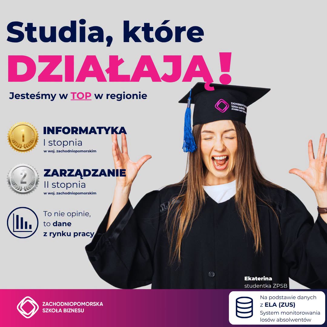 Grafika z absolwentką przedstawia ranking z raportu ekonomicznego losu absolwentów
