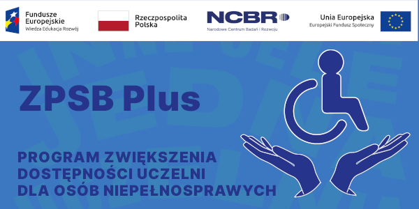 Ilustracja przedstawiająca ZPSB Plus Program zwiększenia dostępności uczelni dla osób niepełnosprawnych.